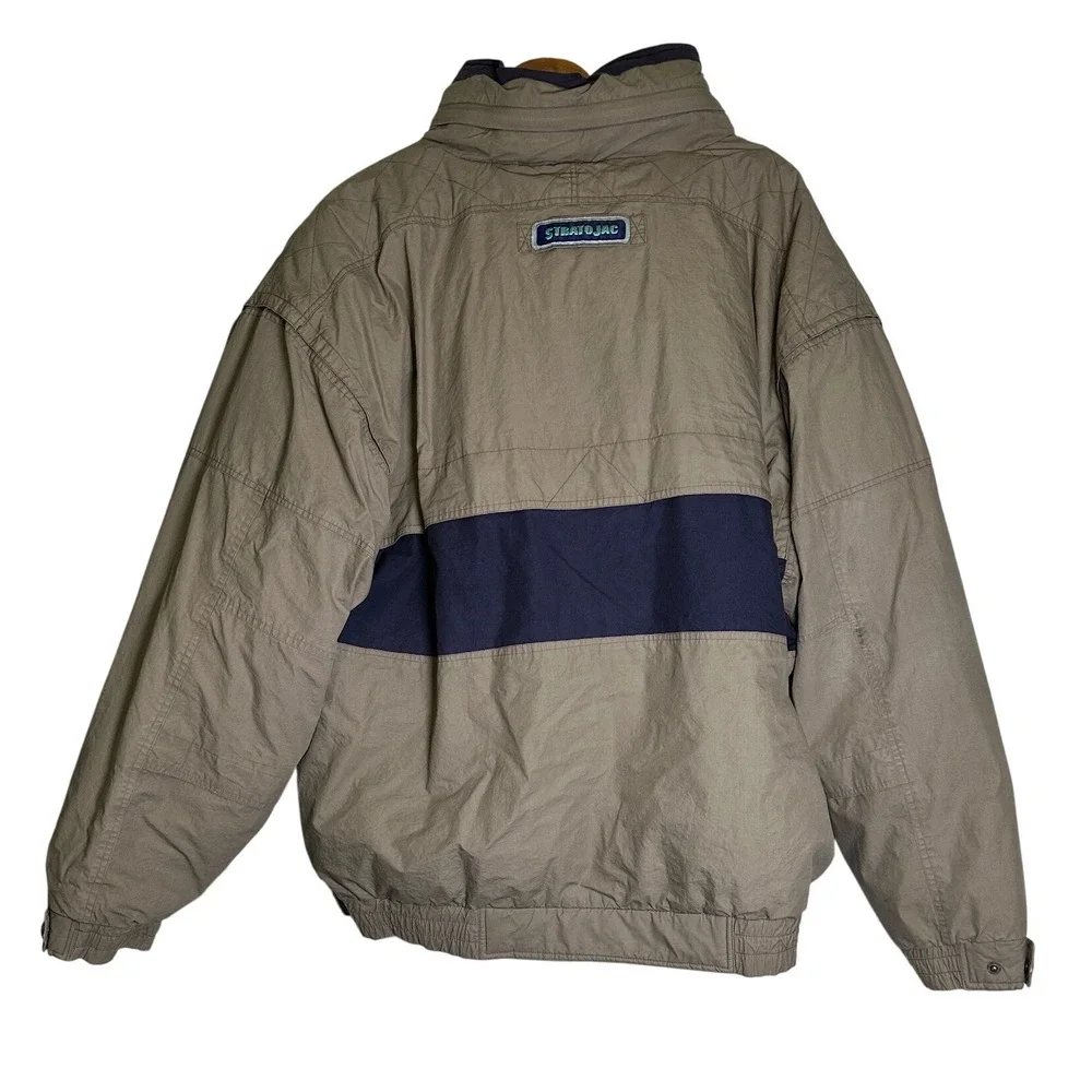 STRATOJAC Down‎ Filled Jacket 2XLT Tan Navy Blue Puffer Winter Warm Coat Parka